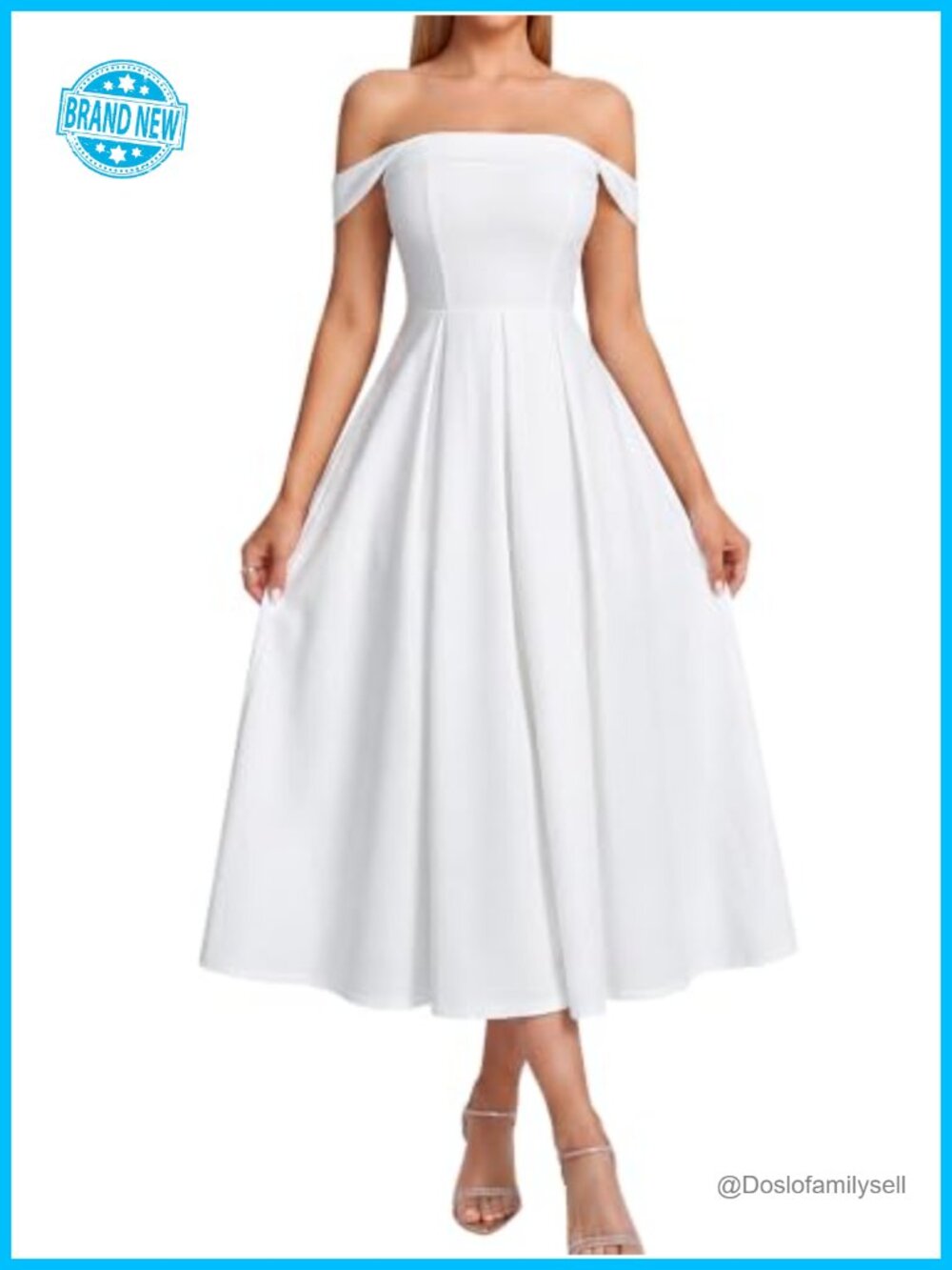 Off Shoulder Midi Dress A-Line Corset Formal Cocktail Wedding Guest